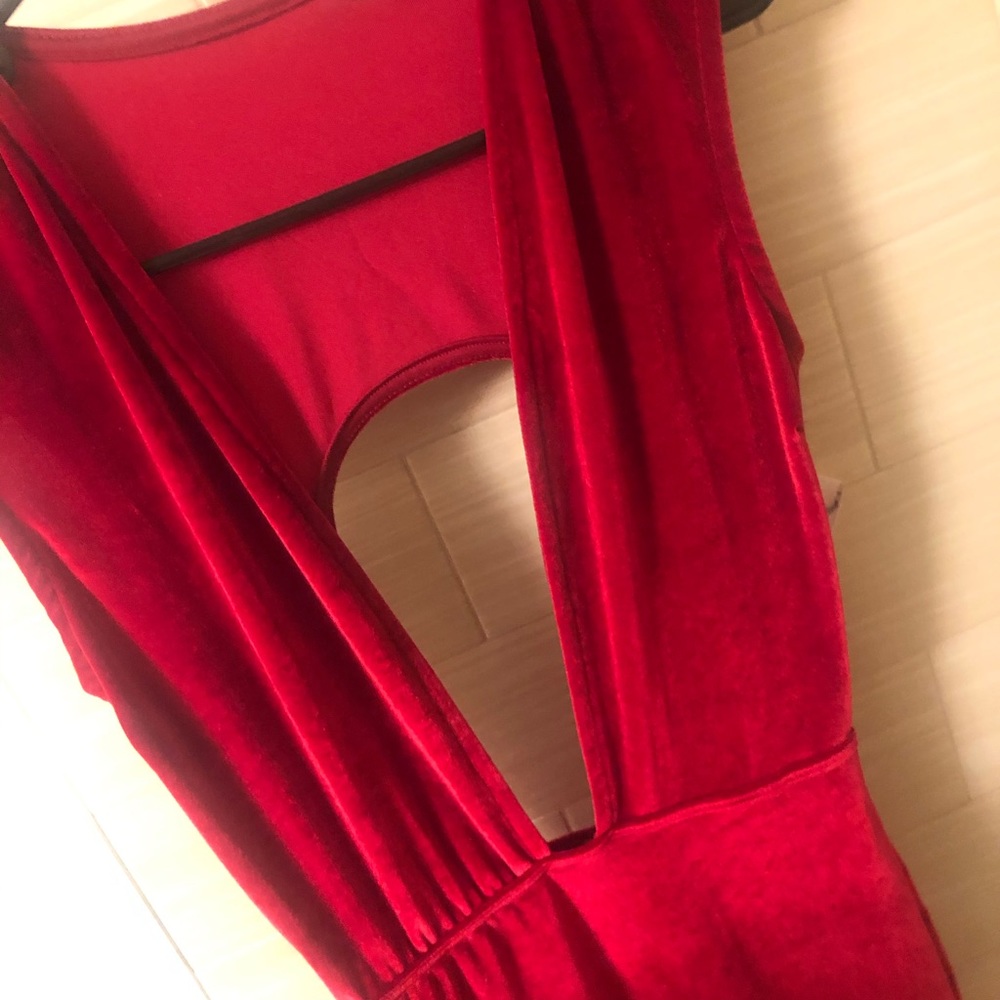 Red velvet midi dress